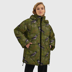 Женская зимняя куртка Oversize Вороны и еловые веточки - фото 2