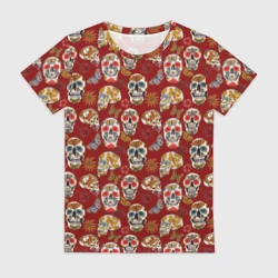 Женская футболка 3D Мексиканские черепа с бабочками