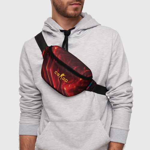 Поясная сумка 3D с принтом CS GO fire  logo, фото на моделе #1