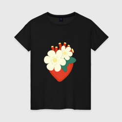Женская футболка хлопок Анатомическое сердце в цветах и листьях