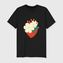Мужская футболка хлопок Slim Анатомическое сердце в цветах и листьях