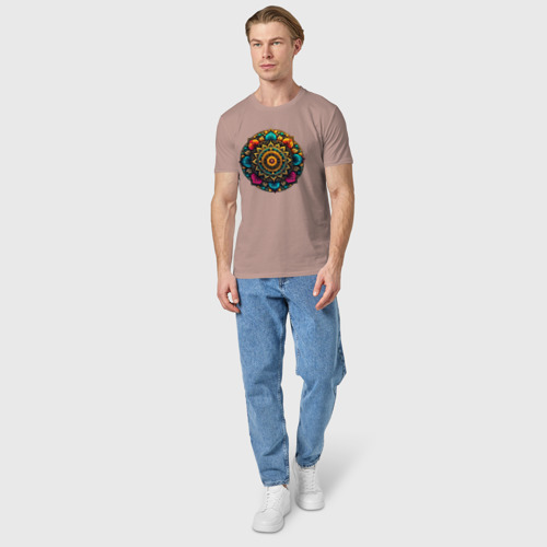 Мужская футболка хлопок с принтом Мандала от нейросети, вид сбоку #3