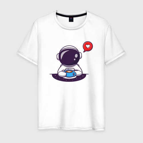 Мужская футболка хлопок Космонавт, кофе и сердечко, цвет белый