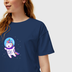 Женская футболка хлопок Oversize Милый единорог в космосе - фото 2