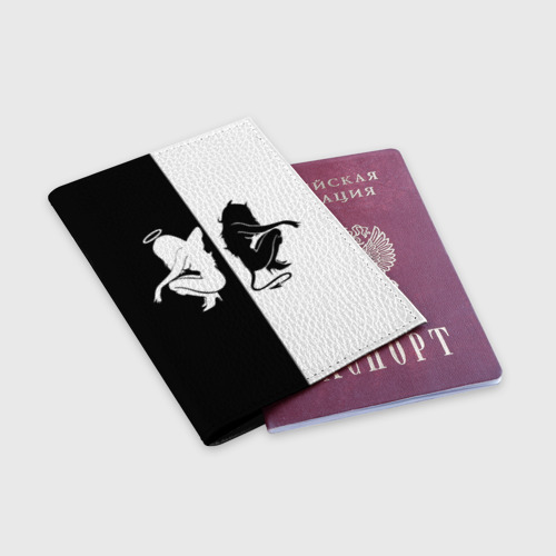 Обложка для паспорта матовая кожа Ангел и Демон, цвет черный - фото 3