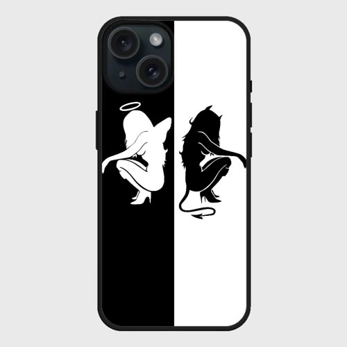 Чехол силиконовый для Apple iPhone 15 матовый Ангел и Демон