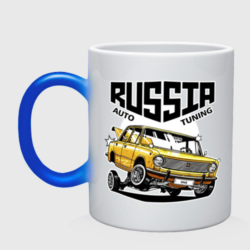 Кружка хамелеон Russia tuning car, цвет белый + синий