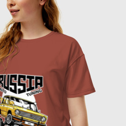 Женская футболка хлопок Oversize Russia tuning car - фото 2