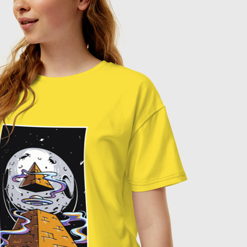 Женская футболка хлопок Oversize Alien UFO, цвет желтый - фото 3