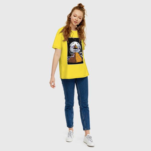 Женская футболка хлопок Oversize Alien UFO, цвет желтый - фото 5