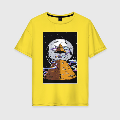 Женская футболка хлопок Oversize Alien UFO, цвет желтый