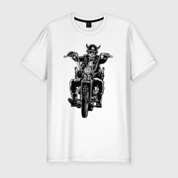 Мужская футболка хлопок Slim Skull biker with beer