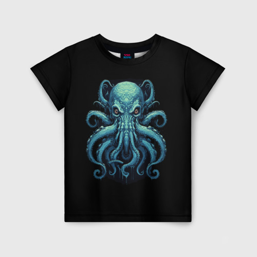 Детская футболка 3D с принтом Голубой осьминог, вид спереди #2