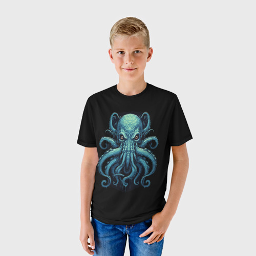 Детская футболка 3D с принтом Голубой осьминог, фото на моделе #1