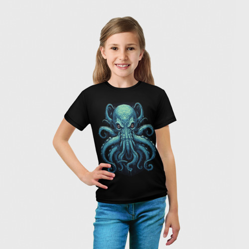 Детская футболка 3D с принтом Голубой осьминог, вид сбоку #3