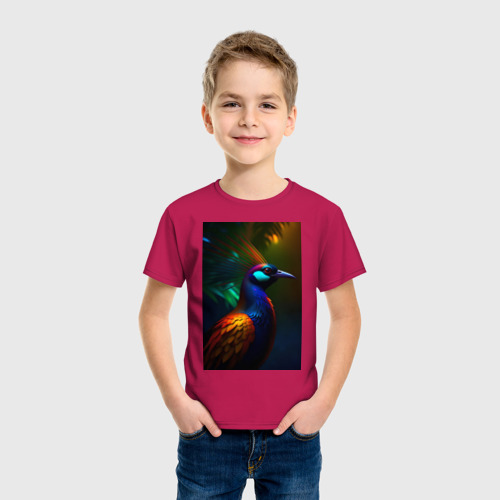 Детская футболка хлопок Райская птичка - нейросеть, цвет маджента - фото 3