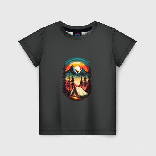 Детская футболка 3D с принтом Палатка в горах, вид спереди #2