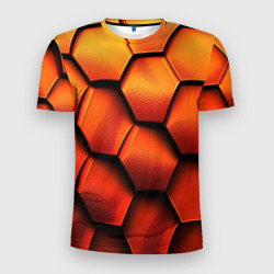 Мужская футболка 3D Slim Объемные оранжевые плиты-соты