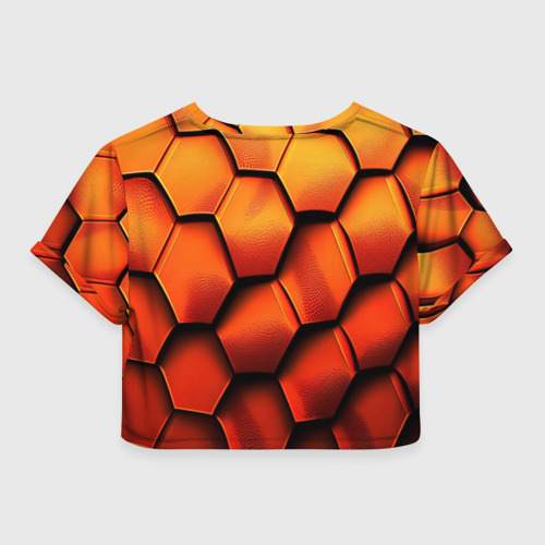 Женская футболка Crop-top 3D Объемные оранжевые плиты-соты, цвет 3D печать - фото 2