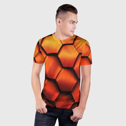Мужская футболка 3D Slim Объемные оранжевые плиты-соты - фото 2