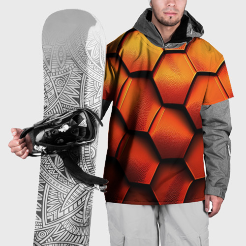 Накидка на куртку 3D Объемные оранжевые плиты-соты, цвет 3D печать