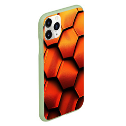 Чехол для iPhone 11 Pro матовый Объемные оранжевые плиты-соты - фото 2