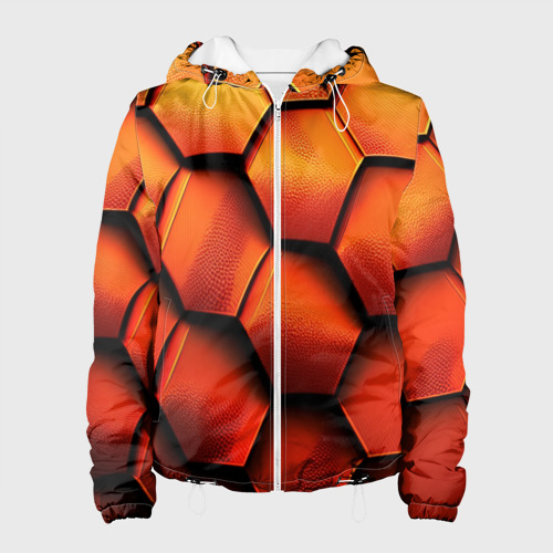 Женская куртка 3D с принтом Объемные оранжевые плиты, вид спереди #2