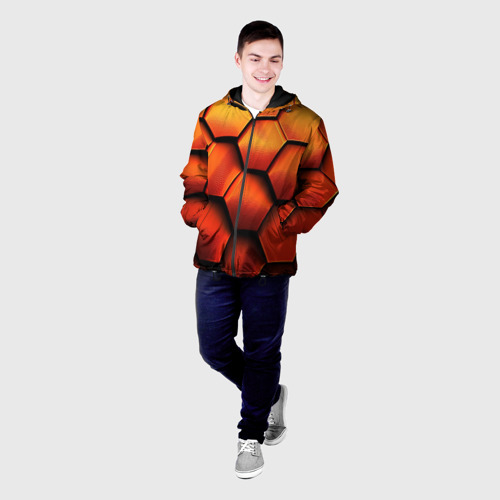 Мужская куртка 3D с принтом Объемные оранжевые плиты, фото на моделе #1