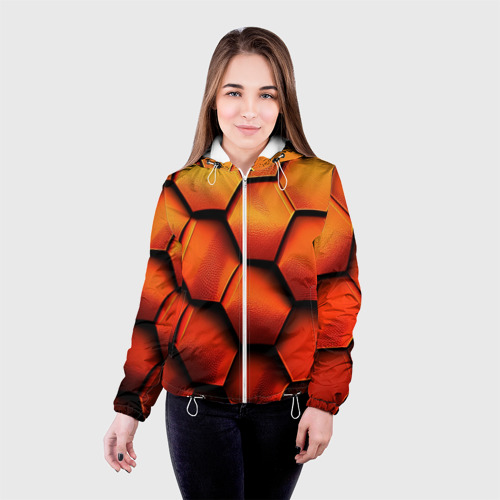 Женская куртка 3D с принтом Объемные оранжевые плиты, фото на моделе #1