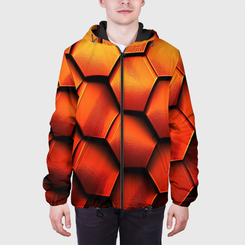 Мужская куртка 3D с принтом Объемные оранжевые плиты, вид сбоку #3