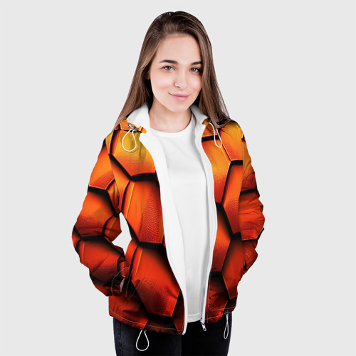 Женская куртка 3D с принтом Объемные оранжевые плиты, вид сбоку #3