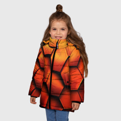 Зимняя куртка для девочек 3D Объемные оранжевые плиты-соты - фото 2