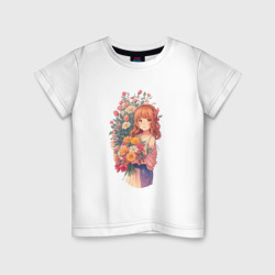 Детская футболка хлопок Девушка в стиле аниме с цветами