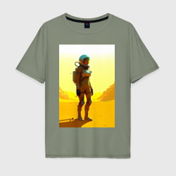 Мужская футболка хлопок Oversize Девушка-астронавт в пустыне - нейросеть