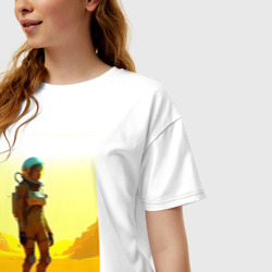 Женская футболка хлопок Oversize Девушка-астронавт в пустыне - нейросеть - фото 2