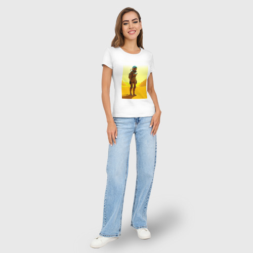 Женская футболка хлопок Slim Девушка-астронавт в пустыне - нейросеть, цвет белый - фото 5