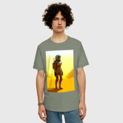 Мужская футболка хлопок Oversize Девушка-астронавт в пустыне - нейросеть - фото 2