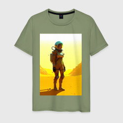 Мужская футболка хлопок Девушка-астронавт в пустыне - нейросеть