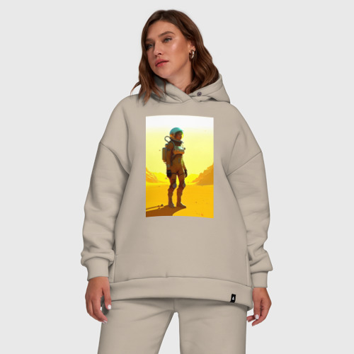 Женский костюм хлопок Oversize с принтом Девушка-астронавт в пустыне - нейросеть, фото #5