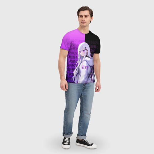 Мужская футболка 3D с принтом Эмилия тан в современности - ре зеро, вид сбоку #3