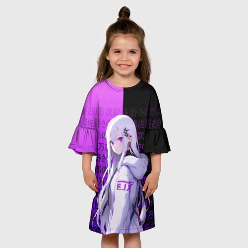 Детское платье 3D с принтом Эмилия тан в современности - ре зеро, вид сбоку #3