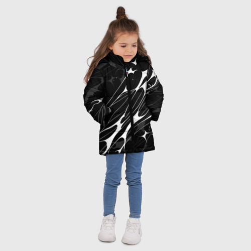 Зимняя куртка для девочек 3D с принтом Белые абстрактные полосы, вид сбоку #3