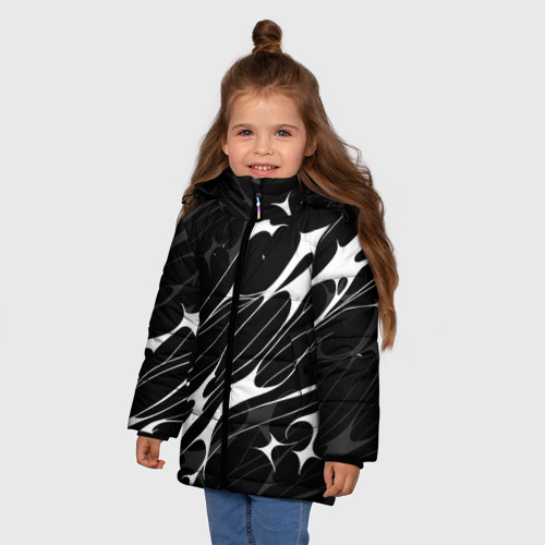 Зимняя куртка для девочек 3D с принтом Белые абстрактные полосы, фото на моделе #1