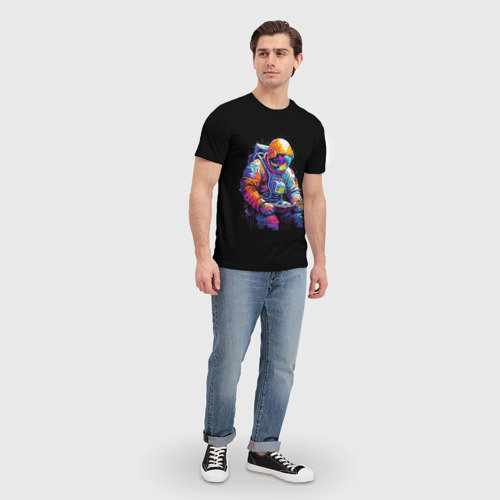 Мужская футболка 3D с принтом Читающий космонавт, вид сбоку #3