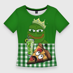 Женская футболка 3D Slim Pepe King with pizza