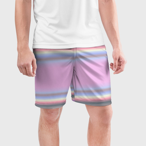 Мужские шорты спортивные Сиреневые полосы, цвет 3D печать - фото 3