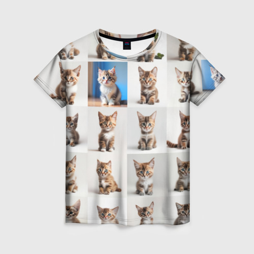 Женская футболка 3D с принтом Много котят, вид спереди #2