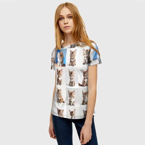 Женская футболка 3D с принтом Много котят, фото на моделе #1