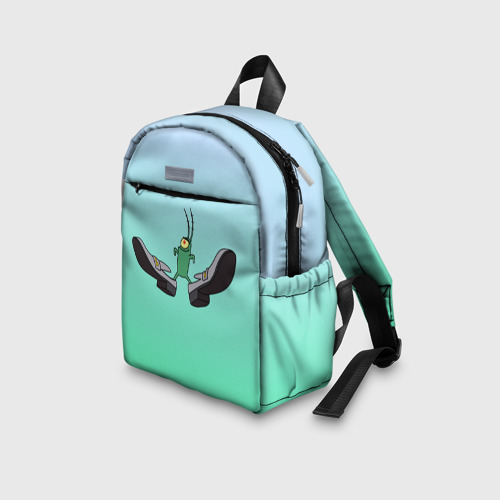 Детский рюкзак 3D с принтом Планктон в тягах бархатных - мем, вид сбоку #3