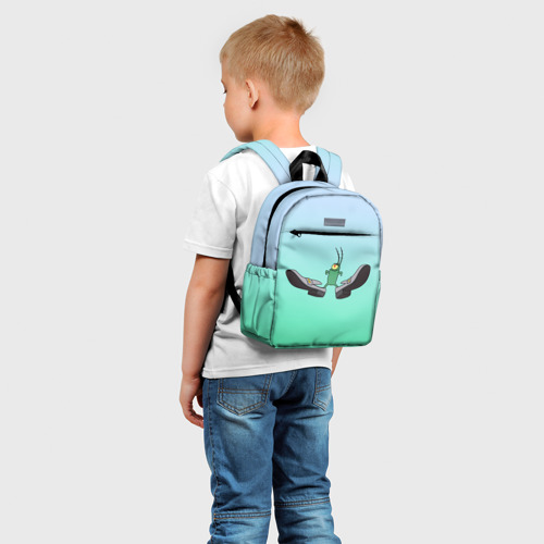 Детский рюкзак 3D с принтом Планктон в тягах бархатных - мем, фото на моделе #1